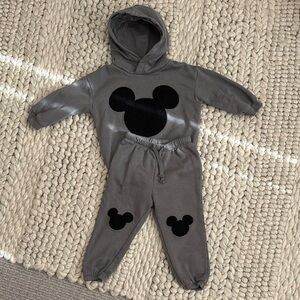 Gray Hoodie and Jogger Set with Black Micky Mouse Design